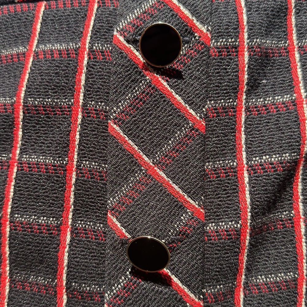 Ann Taylor Plaid Tweed Pencil Midi Skirt Black Red Button Detail Size M - Picture 7 of 10